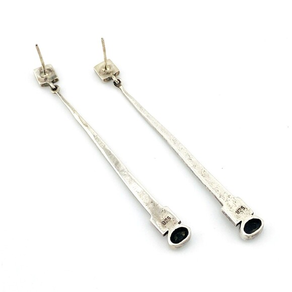 Vintage Marcasite Black Onyx Sterling Silver Dangle Earrings 2 3/8" Sticks Bars - Picture 4 of 5